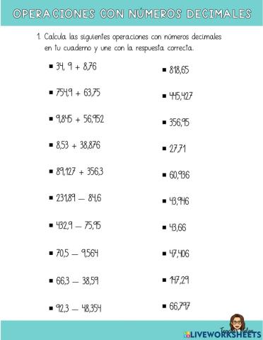Operaciones con números decimales