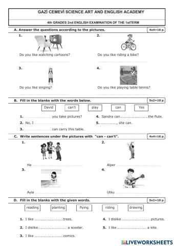 4th Grade Exam