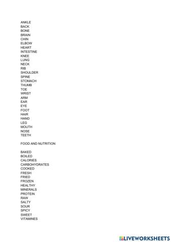 Body, food and nutrition