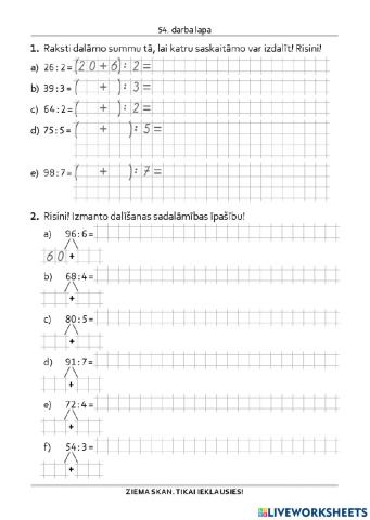 Divciparu skaitļa dalīšana  ar viencipara skaitli