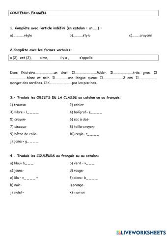 Contenus examen 1 ESO