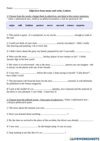 Adjectives from other words, linkers