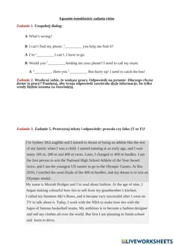 E8 Egzamin ósmoklasisty zadania różne