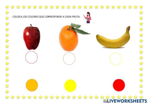 Coloca el color que corresponde a cada fruta