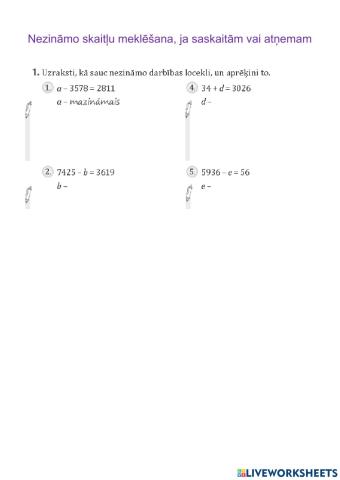 Nezināmo skaitļu meklēšana, ja saskaitām vai atņemam