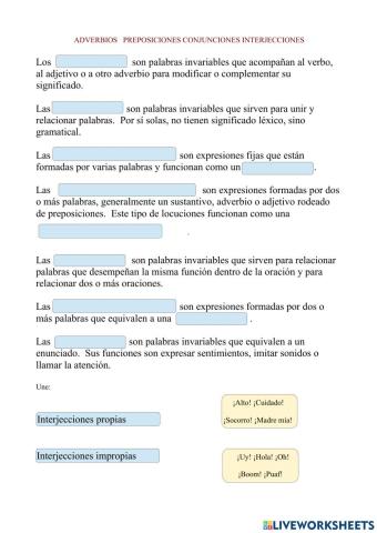 Adverbios conjunciones interjecciones preposicones