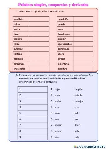 Palabras simples, compuestas o derivadas
