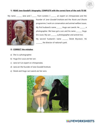 JANE GOODALL BIO + VERB TO BE