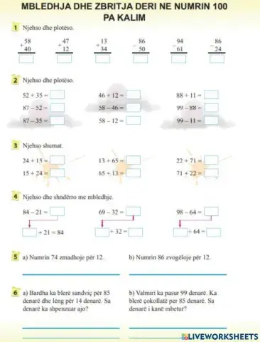 Mbledhja dhe zbritja e numrave deri 100 pa kalim