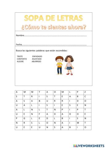 Sopa de letras de emociones