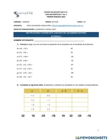 Multiplicación y división de números enteros