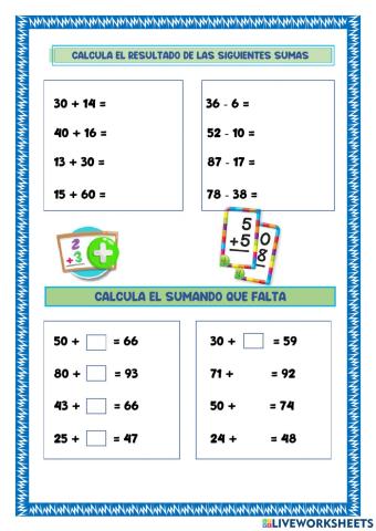 Sumas decenas exactas. Falta un sumando