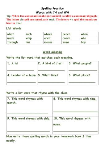 Word meaning ch and wh