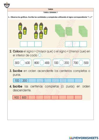 Ordenación números naturales hasta 999