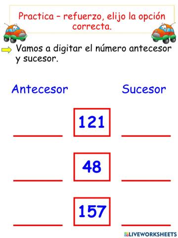 Números antecesores y sucesores