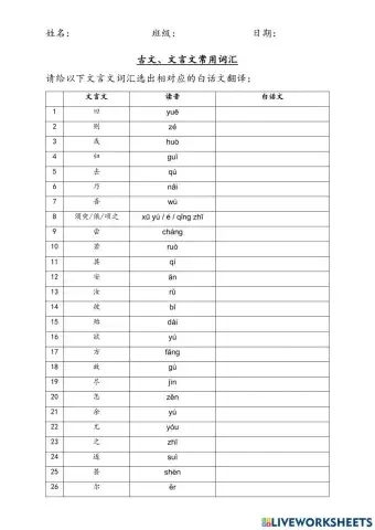 文言文常用词汇