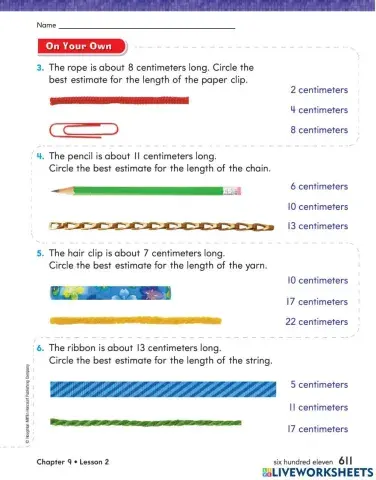 Estimate lengths in centimeters