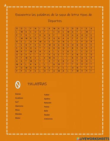 Sopa de letras tipos de deportes