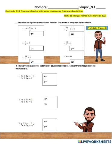 Ficha 2- 9.3.2 Ecuaciones lineales, 2do.grado y Cuadráticas