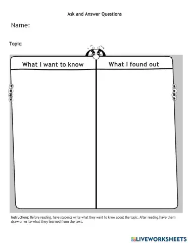 Ask and Answer Question Graphic Organizer