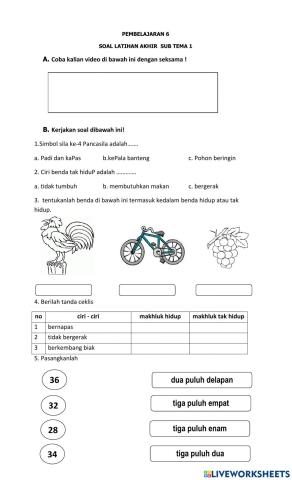 Soal Latihan Tema 7 Sub tema 1 Kelas 1
