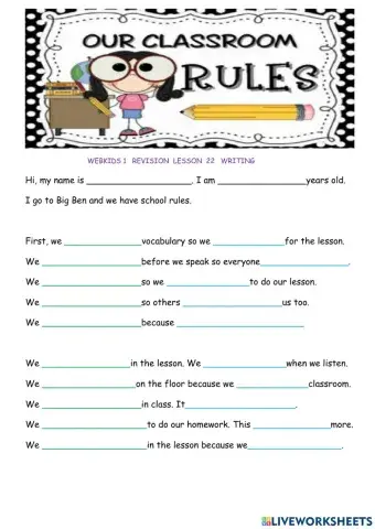 Webkids 1 classroom rules