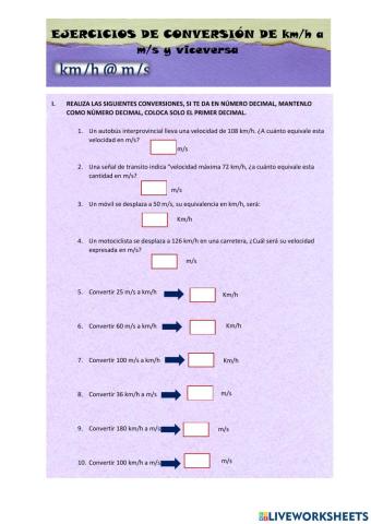Conversión km-h a m-s y viceversa
