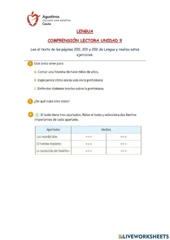 Comprensión Lectora -El Origen de Nuestra Especie- (Unidad 9)