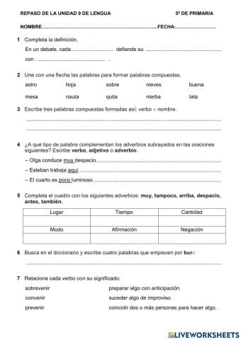 Repaso de lengua unidad 9