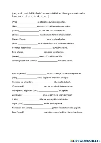 Deklinabidea: IS nor, IS nork, IS nori