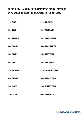 Listen to the numbers 1-20