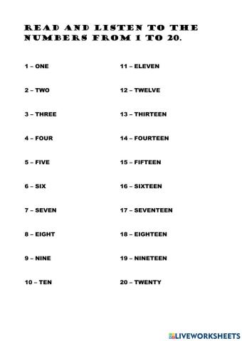 Listen to the numbers 1-20