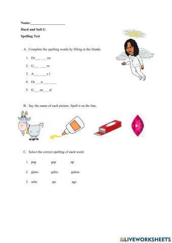 Hard and Soft G Spelling Test
