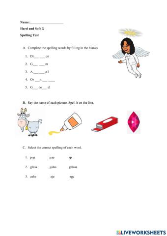 Hard and Soft G Spelling Test