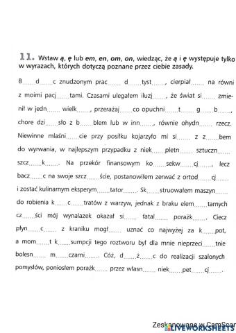 Pisownia ą, ę, en,em,om,on
