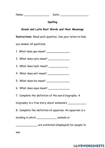 Greek and Latin Root Words and their Meanings