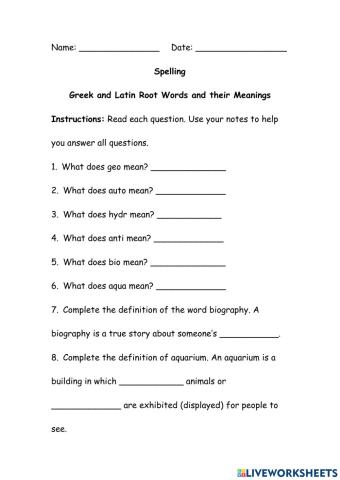 Greek and Latin Root Words and their Meanings