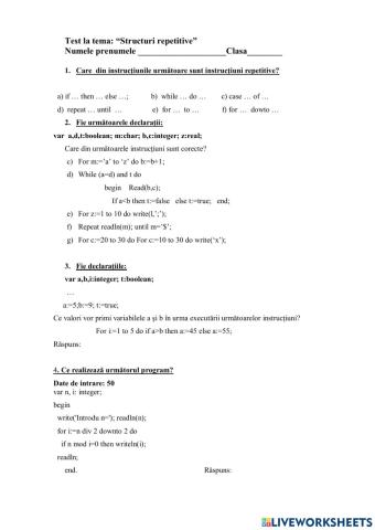 Test Structuri repeditive
