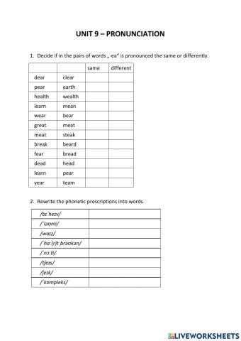 Pronunciation H5PI Unit 9