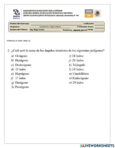 Polígonos suma de ángulos internos