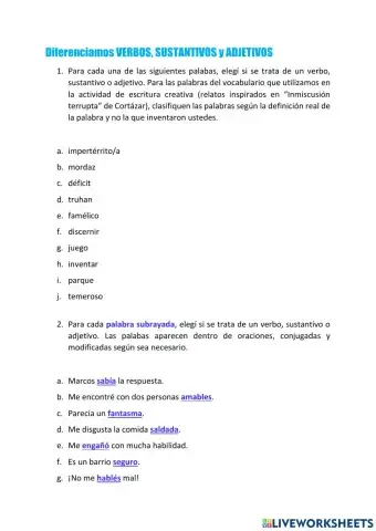 Diferenciamos verbos, sustantivos y adjetivos