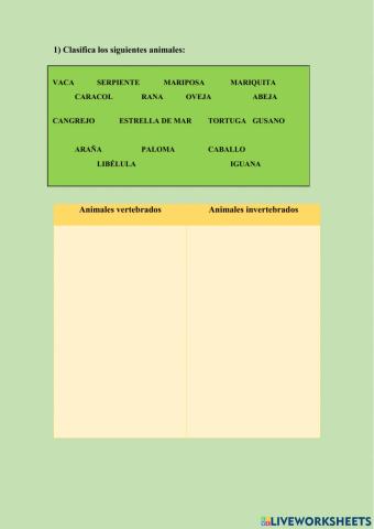 Animales vertebrados e invertebrados