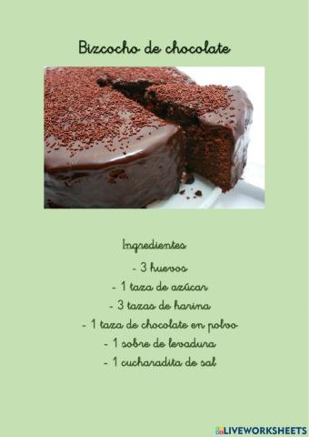 Comprensión lectora. Receta.