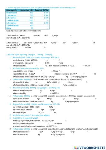 Készletcsökkenés FIFO módszerrel