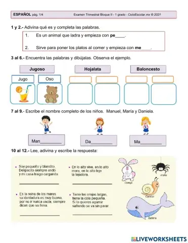 Evaluación de Español segundo periodo