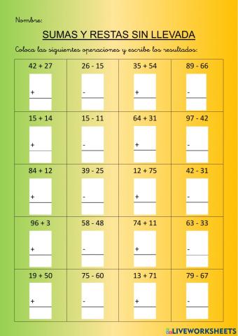 Sumas y restas sin llevar