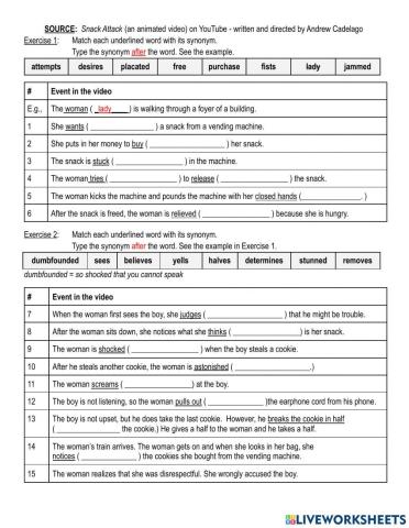 Synonyms in the animated video, Snack Attack