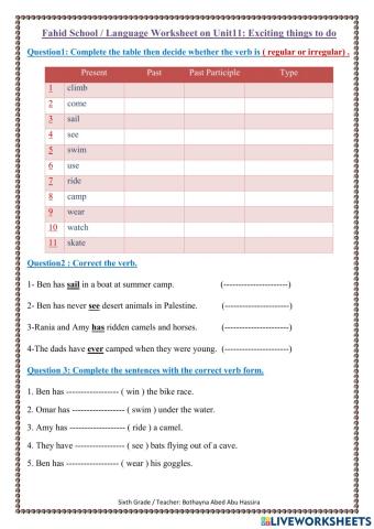 Unit 11: Language Worksheet