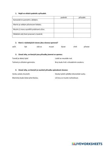 Podmět a přísudek