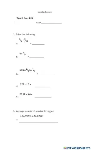 Maths Review- Fractions and Decimals